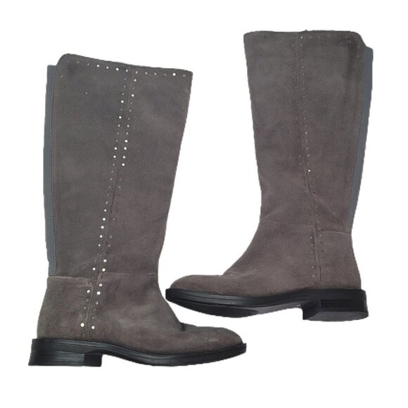 Natural Comfort by Steve Madden Gray Suede Zoe Riding Boot Stud Detail Size 7W - Picture 9 of 10